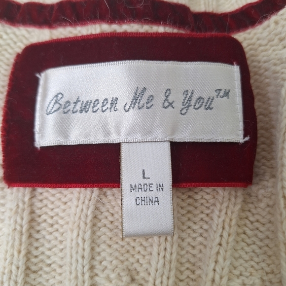 Between Me & You Cream Lambswool Rabbit Hair‎ Blend Cable Knit Sweater Sz Large - Picture 5 of 9